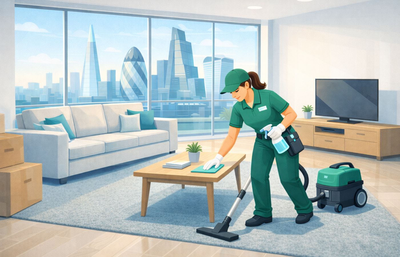 Professional domestic cleaning service in a London apartment